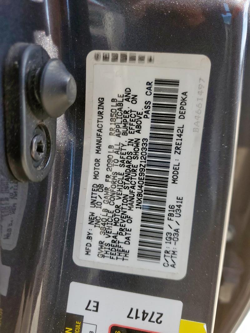 1NXBU40E99Z120333 - 2009 TOYOTA COROLLA BASE 灰色 照片 12