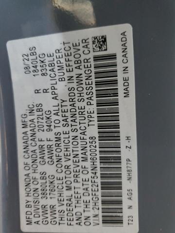 2HGFE2F54NH600258 - 2022 HONDA CIVIC SPORT 灰色 照片 12