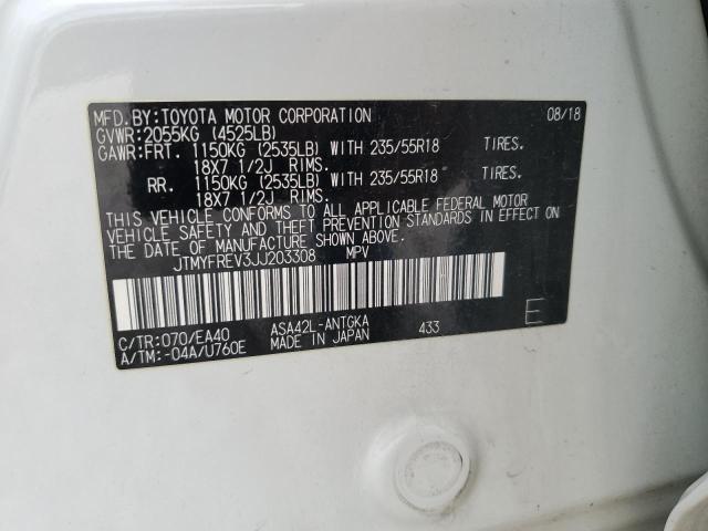 JTMYFREV3JJ203308 - 2018 TOYOTA RAV4 LIMITED Beyaz fotoğraf 13