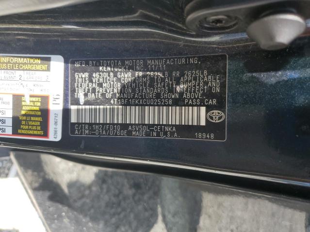 4T1BF1FKXCU025258 - 2012 TOYOTA CAMRY BASE BLACK photo 13