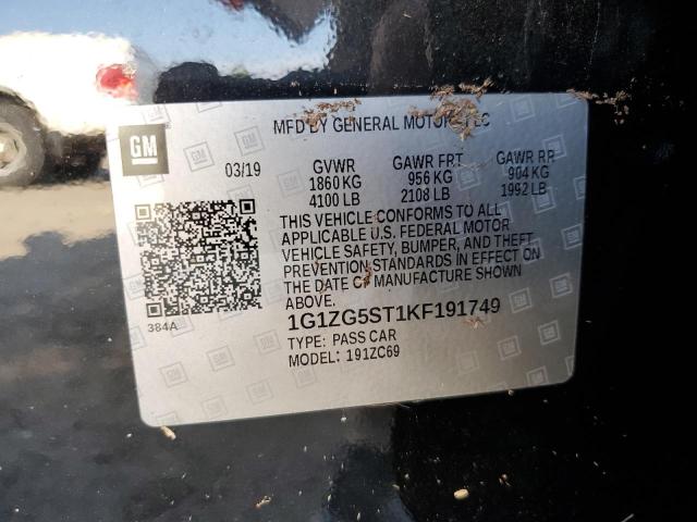 1G1ZG5ST1KF191749 - 2019 CHEVROLET MALIBU RS BLACK photo 12