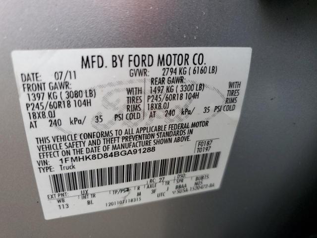 1FMHK8D84BGA91288 - 2011 FORD EXPLORER XLT 银色 照片 13