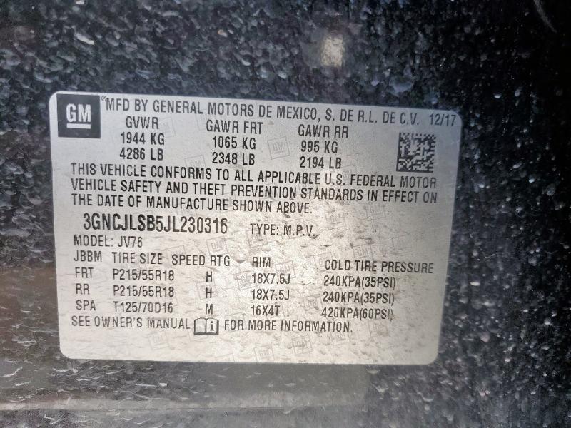 3GNCJLSB5JL230316 - 2018 CHEVROLET TRAX 1LT Noir photo 14