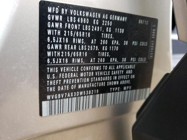 WVGBV7AX3DW538219 - 2013 VOLKSWAGEN TIGUAN S SILVER photo 13