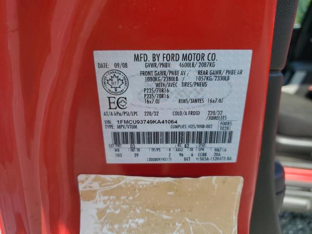 1FMCU93749KA41064 - 2009 FORD ESCAPE XLT RED photo 14