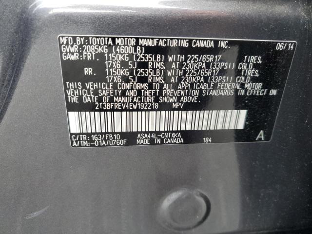 2T3BFREV4EW192218 - 2014 TOYOTA RAV4 LE GRAY photo 13