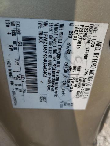 1FMZU67K04UA62403 - 2004 FORD EXPLORER S GOLD photo 12