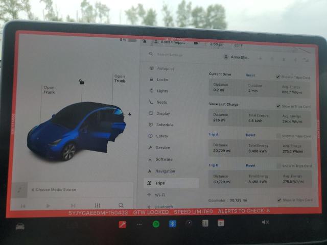 5YJYGAEE0MF150433 - 2021 TESLA MODEL Y BLUE photo 9