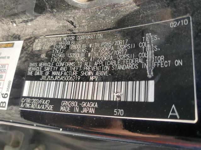 JTEZU5JR5A5006219 - 2010 TOYOTA 4RUNNER SR5 BLACK photo 13