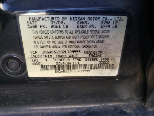 3N1AB51D02L709999 - 2002 NISSAN SENTRA SE-R SPEC V BLACK photo 10