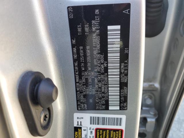 5TDGZRBH0LS508014 - 2020 TOYOTA HIGHLANDER XLE ვერცხლისფერი ფოტო 13