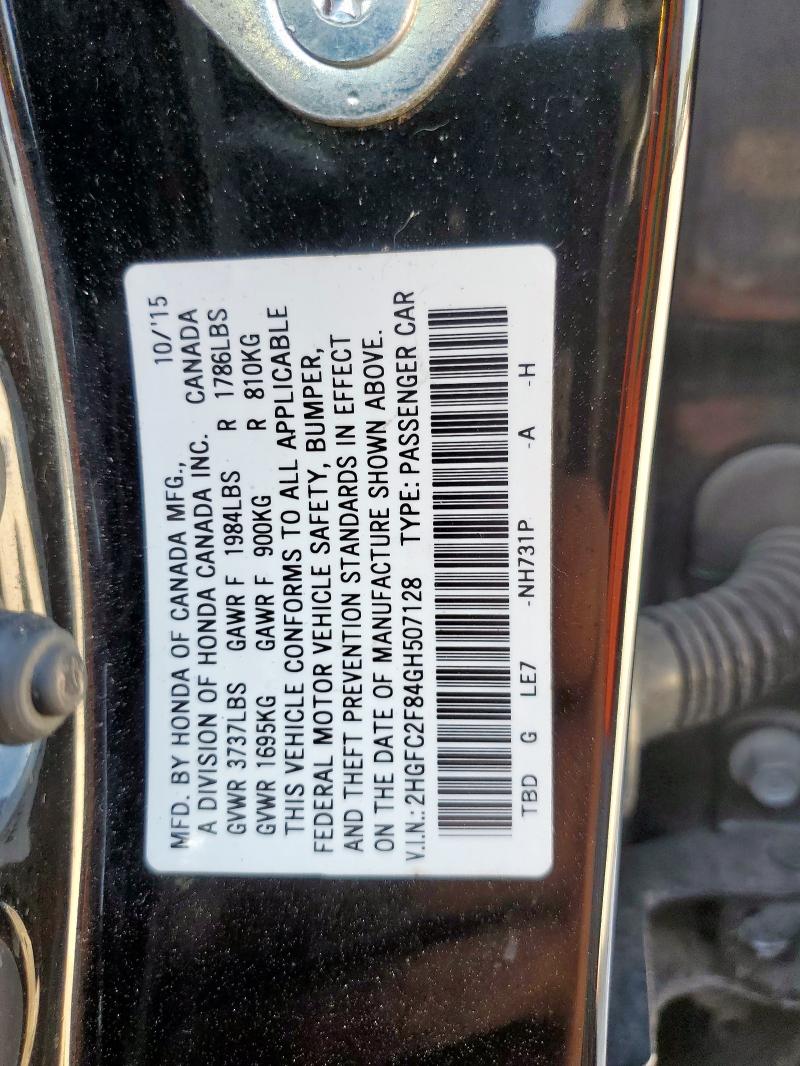 2HGFC2F84GH507128 - 2016 HONDA CIVIC EX Schwarz Foto 12