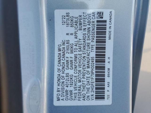 2HGFE1F79PH302495 - 2023 HONDA CIVIC EX BLUE photo 12