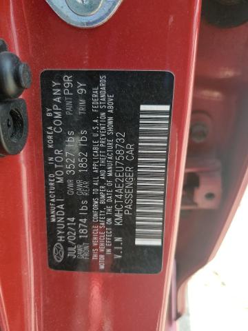 KMHCT4AE2EU758732 - 2014 HYUNDAI ACCENT GLS RED photo 12