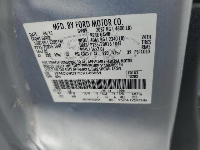 1FMCU9D77CKC68951 - 2012 FORD ESCAPE XLT SILVER photo 13