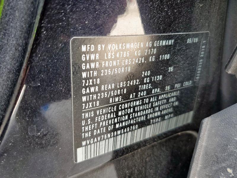 WVGAV75N39W545750 - 2009 VOLKSWAGEN TIGUAN S BLACK photo 14
