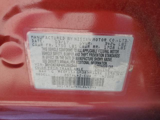 3N1CN7AP4HL864344 - 2017 NISSAN VERSA S RED photo 12