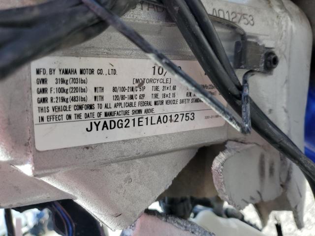 JYADG21E1LA012753 - 2020 YAMAHA WR250 R WHITE photo 10