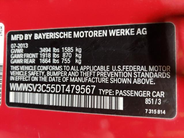 WMWSV3C55DT479567 - 2013 MINI COOPER S 红色 照片 12