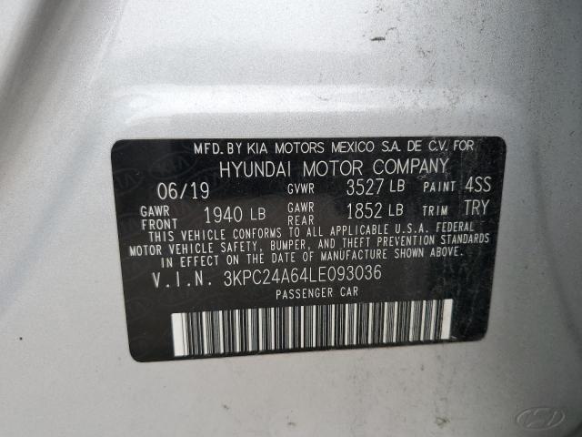 3KPC24A64LE093036 - 2020 HYUNDAI ACCENT SE Srebrny zdjęcie 12