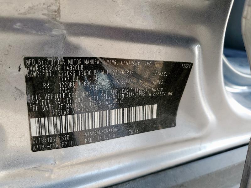 4T3LWRFV7MU046509 - 2021 TOYOTA RAV4 LE SILVER photo 14