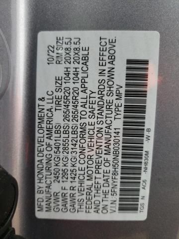 5FNYF8H50NB030141 - 2022 HONDA PASSPORT EXL ვერცხლისფერი ფოტო 12