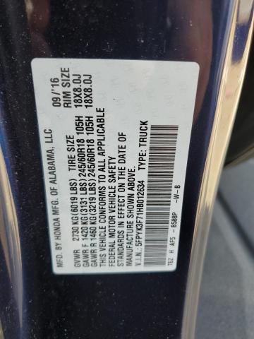 5FPYK3F71HB012634 - 2017 HONDA RIDGELINE RTL ლურჯი ფოტო 12