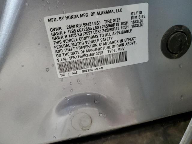 5FNYF6H53JB010898 - 2018 HONDA PILOT EXL Grau Foto 13