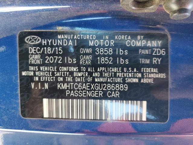 KMHTC6AEXGU286889 - 2016 HYUNDAI VELOSTER TURBO BLUE photo 12