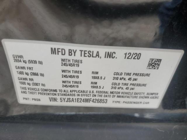 5YJSA1E24MF426853 - 2021 TESLA MODEL S BLACK photo 13