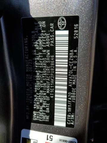 4T1C11AK2PU828646 - 2023 TOYOTA CAMRY LE GRAY photo 12