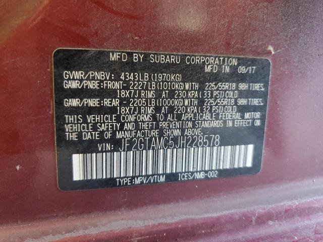 JF2GTAMC5JH228578 - 2018 SUBARU CROSSTREK LIMITED RED photo 13