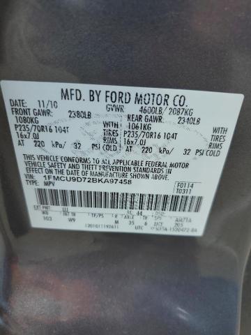 1FMCU9D72BKA97458 - 2011 FORD ESCAPE XLT GRAY photo 13