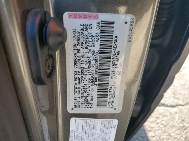 JTDBE30K920053991 - 2002 TOYOTA CAMRY LE GRAY photo 12