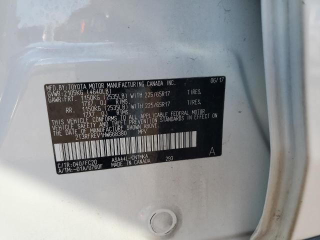 2T3RFREV1HW668380 - 2017 TOYOTA RAV4 XLE WHITE photo 13