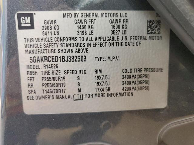 5GAKRCED1BJ382503 - 2011 BUICK ENCLAVE CXL GRAY photo 13