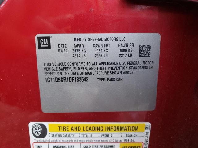 1G11D5SR1DF133542 - 2013 CHEVROLET MALIBU 1LT 红色 照片 12
