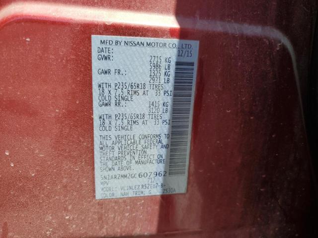 5N1AR2MM2GC607962 - 2016 NISSAN PATHFINDER S أحمر صورة 12