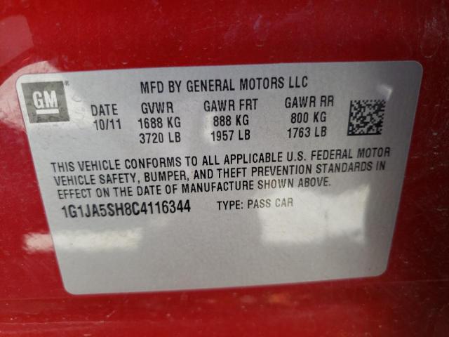 1G1JA5SH8C4116344 - 2012 CHEVROLET SONIC LS 红色 照片 13