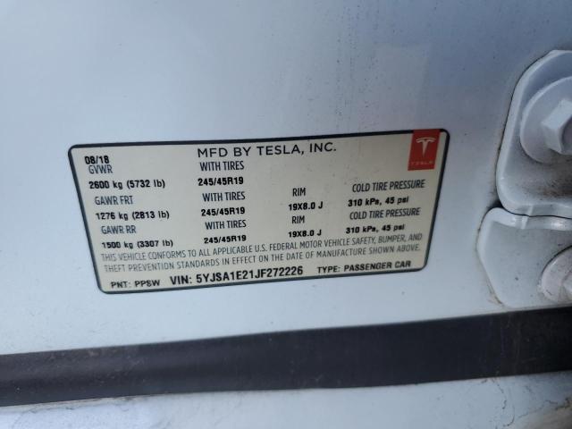 5YJSA1E21JF272226 - 2018 TESLA MODEL S თეთრი ფოტო 12