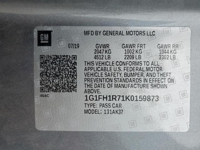 1G1FH1R71K0159873 - 2019 CHEVROLET CAMARO SS Gri fotoğraf 13