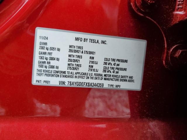 7SAYGDEFXSA344359 - 2025 TESLA MODEL Y RED photo 14
