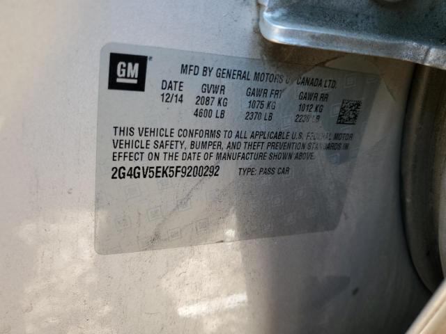 2G4GV5EK5F9200292 - 2015 BUICK REGAL 银色 照片 12