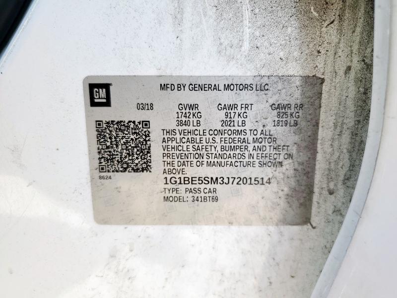 1G1BE5SM3J7201514 - 2018 CHEVROLET CRUZE LT Белый фото 12