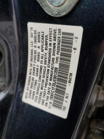 19XFC1F35JE001209 - 2018 HONDA CIVIC EX ნაცრისფერი ფოტო 13