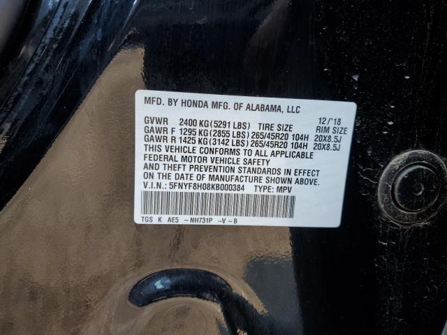 5FNYF8H08KB000384 - 2019 HONDA PASSPORT ELITE Qara foto 12