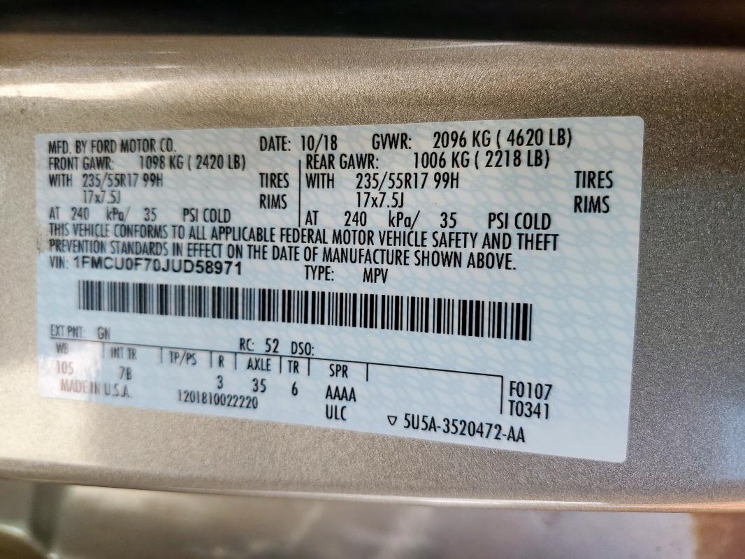 1FMCU0F70JUD58971 - 2018 FORD ESCAPE S SILVER photo 13