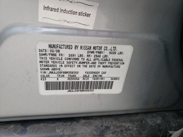 JNKAJ09F88M358300 - 2008 INFINITI EX35 BASE SILVER photo 13