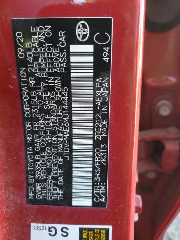 JTDVPMAE6MJ144445 - 2021 TOYOTA COROLLA LE წითელი ფოტო 12