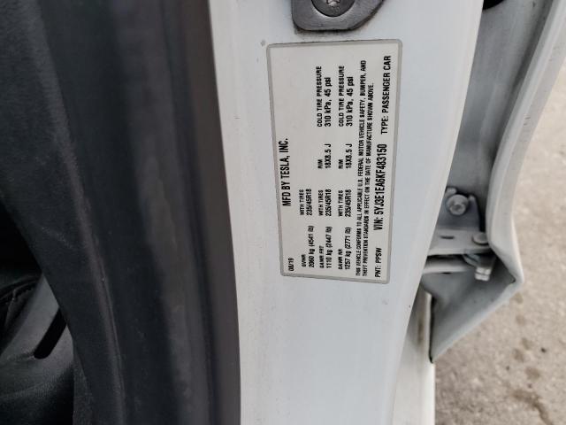 5YJ3E1EA6KF483150 - 2019 TESLA MODEL 3 WHITE photo 12